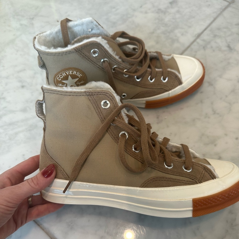 Fur Lined Tan High Top Converse